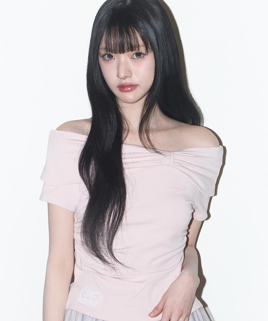 ILLIGO Bow Off-Shoulder Tee Pink