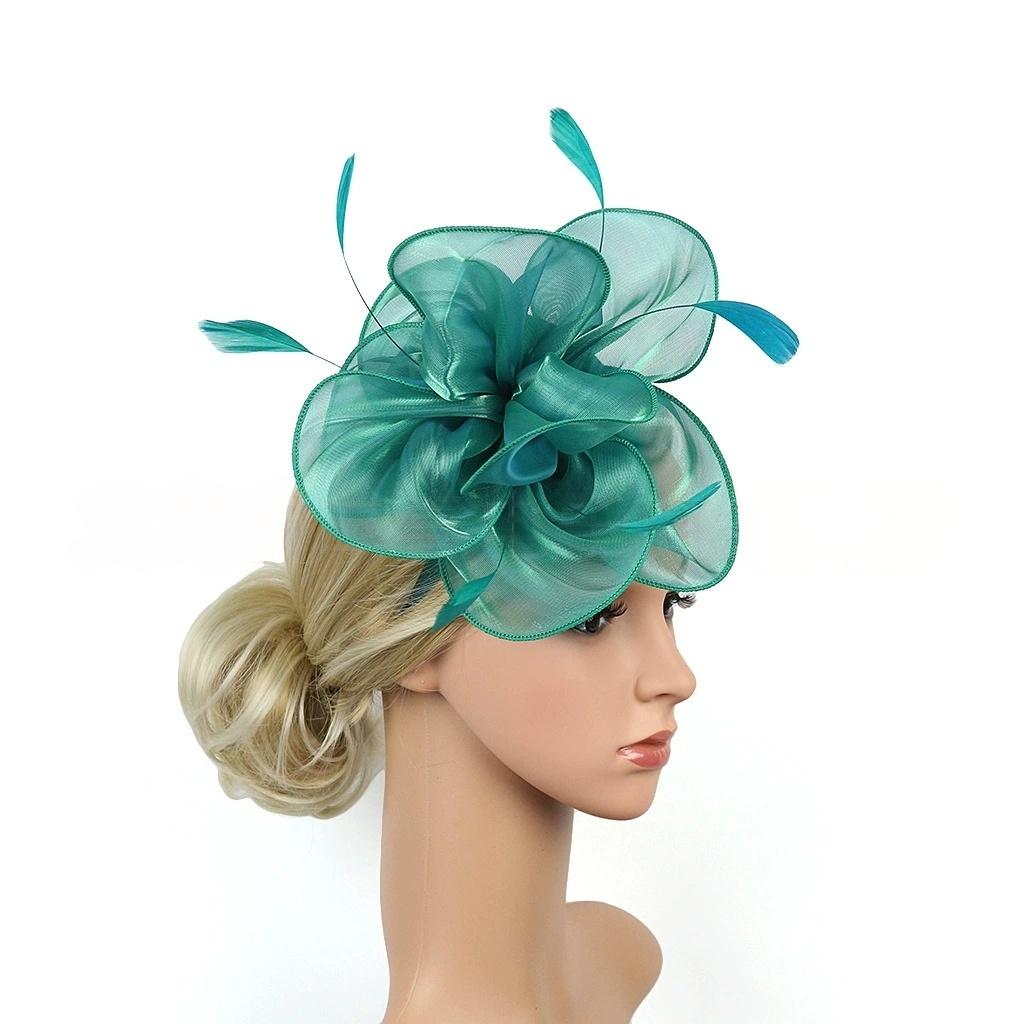 Elegant Organza Hair Drop Fascinator Hat Women Headpiece with Feather Bridal Wedding Show Race Millinery Hair Accessories