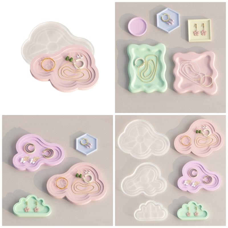 Storage Tray Plaster Silicone Mold DIY Jewelry Display Plate Epoxy Resin Mould Irregular Cloud Shape Cement Dish Making
