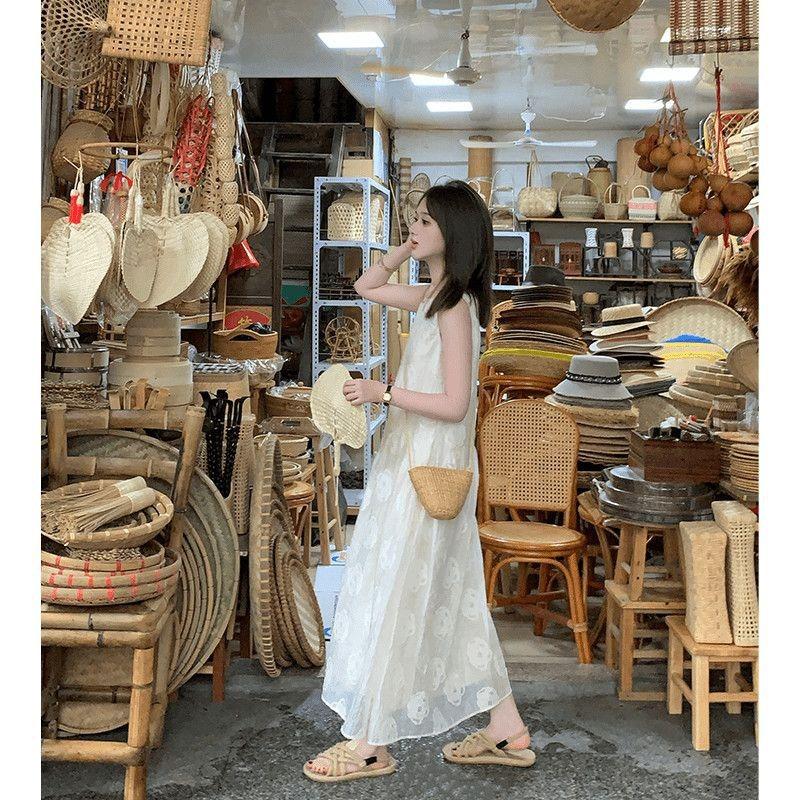 French Temperament Sleeveless Vest Dress Children's Summer New High-end Backless Loose Apricot Long Dress