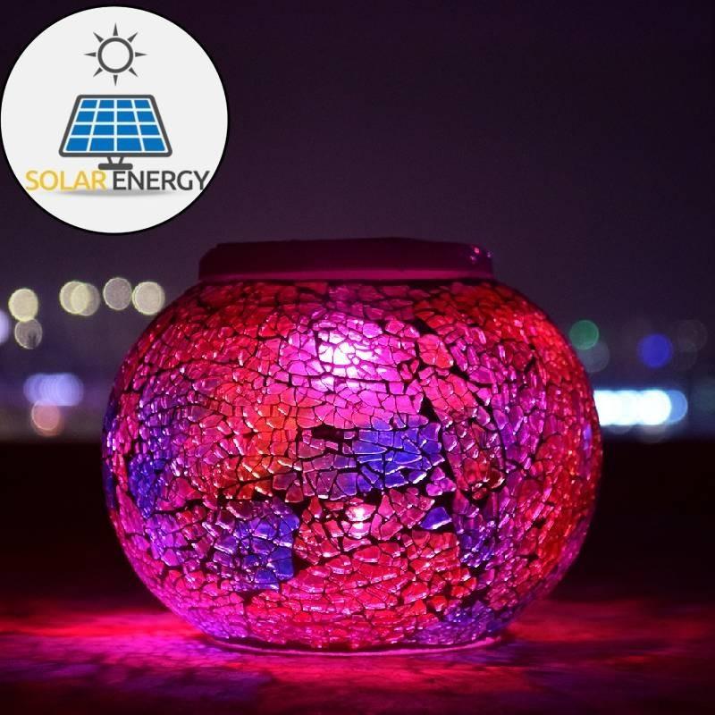 Changing Color Solar Glass Mosaic Sphere Led Garden Light Lanterns Gift Rainbow