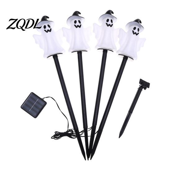 Automatic Dusk to Dawn Lights 4Pcs/Set Halloween Solar Ghost Stake Light, 4-in-1 Pumpkin with LED Pathway Lighting Lights, Waterproof Decorative Lamp