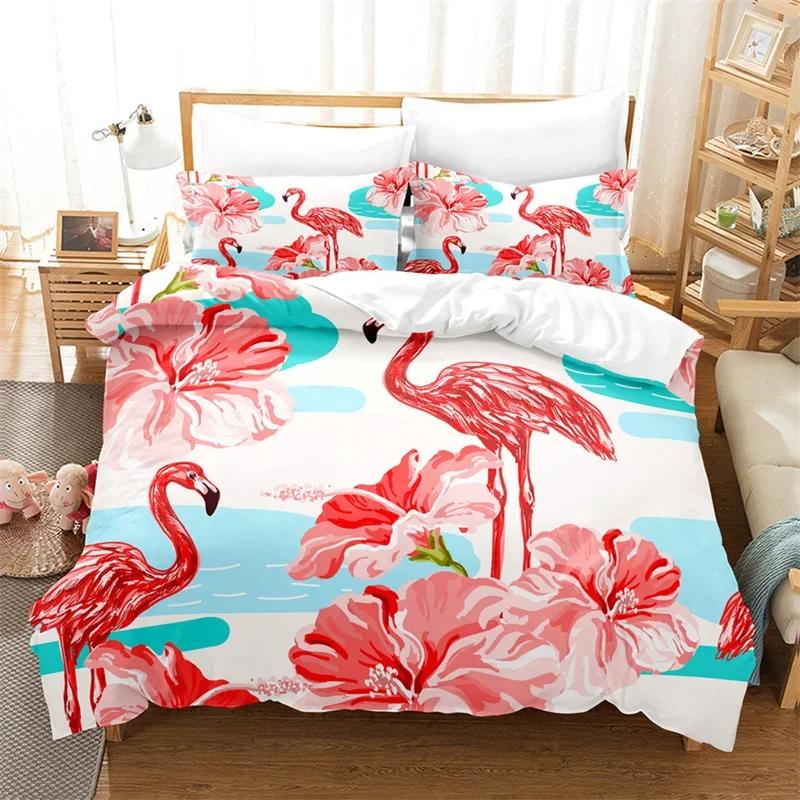 Comforter Flamingo Tropical Floral Palm Leaves Bedding Set Queen Twin Microfiber Summer Hawaiian Wild Animal Comforter