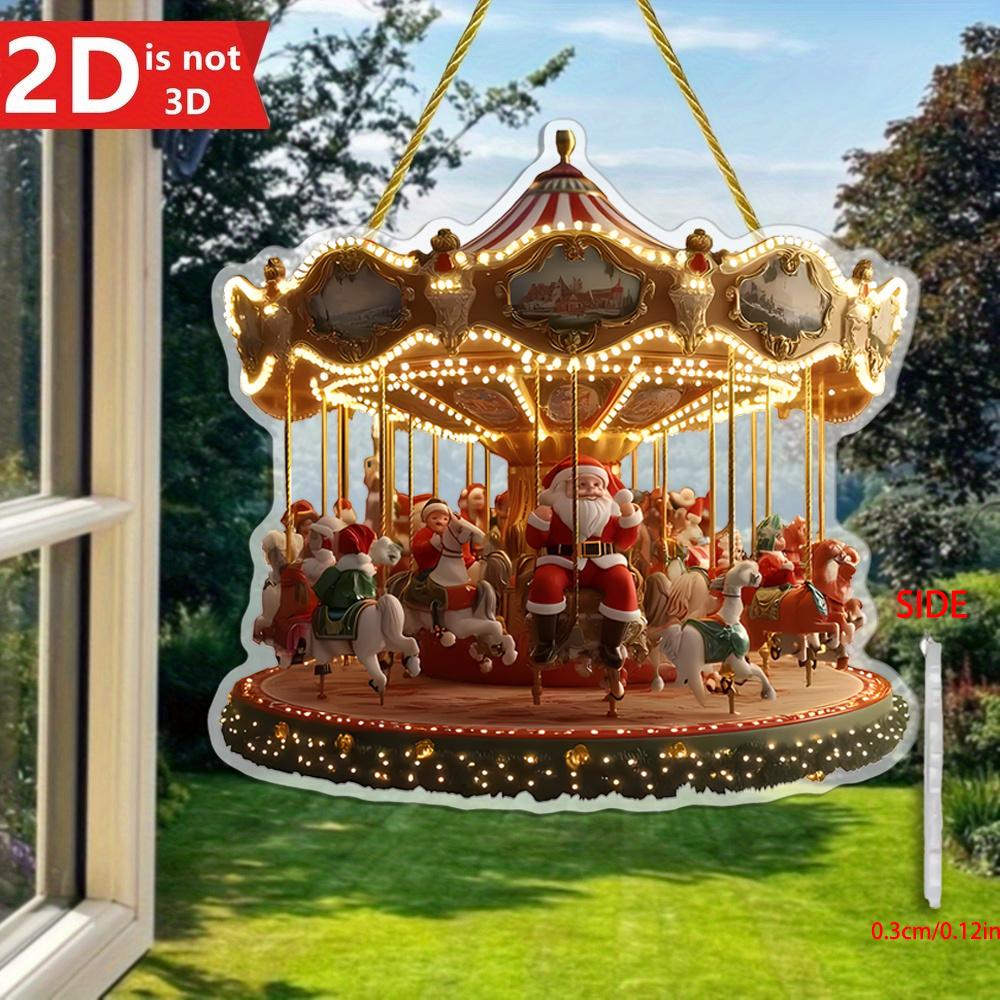 2D Weihnachtsmann Karussell Sonnenfänger. Feiertagsschmuck für Wohn- und Schlafzimmer. Das perfekte festliche Geschenk.