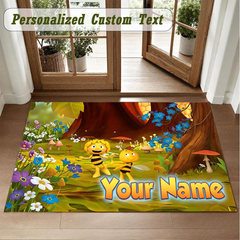 Crystal Velvet Square Rug Custom NameBing Bunny Pattern Non Slip Home Floor Decor Rug