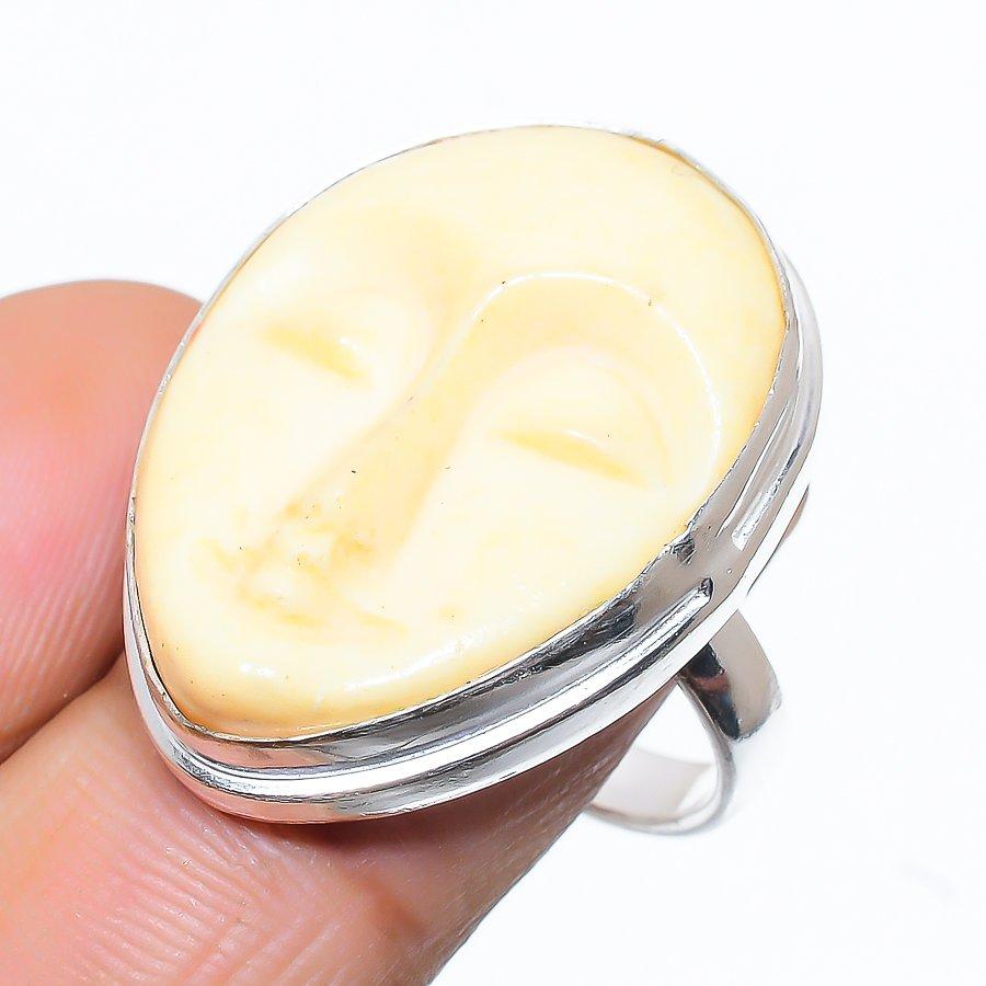 Natürlicher gelber Türkis-Edelstein, 925er Sterling-Silber-Ring, Größe 7,5, Z0P51