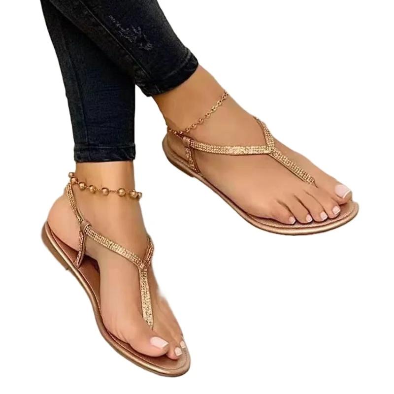 New Summer Sandals for Women Fashion Pointed Toe Flats Women's Casual Sandals Ladies Flip Flops Roman Low Heel Woman Sandalias