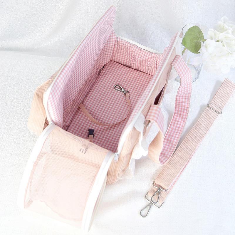 Trasportino Traspirante in Rete per Animali da Viaggio Design a Strisce Borsa a Spalla Singola Portatile da Esterno Trasportino per Cucciolo Gattino Custodia per Compagnia Aerea
