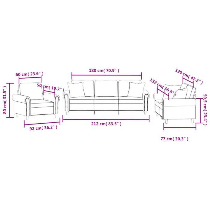 VidaXL Sofa Set with Cushions 3 Pcs, Sofas with Armrests, Furniture Set, Living Room Furniture, Modern, 3202190
