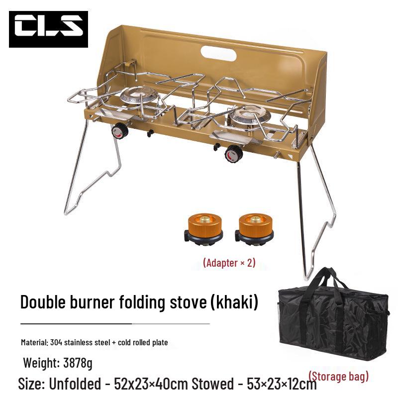 CLS Portable Folding Double-Burner Gas Camping Stove