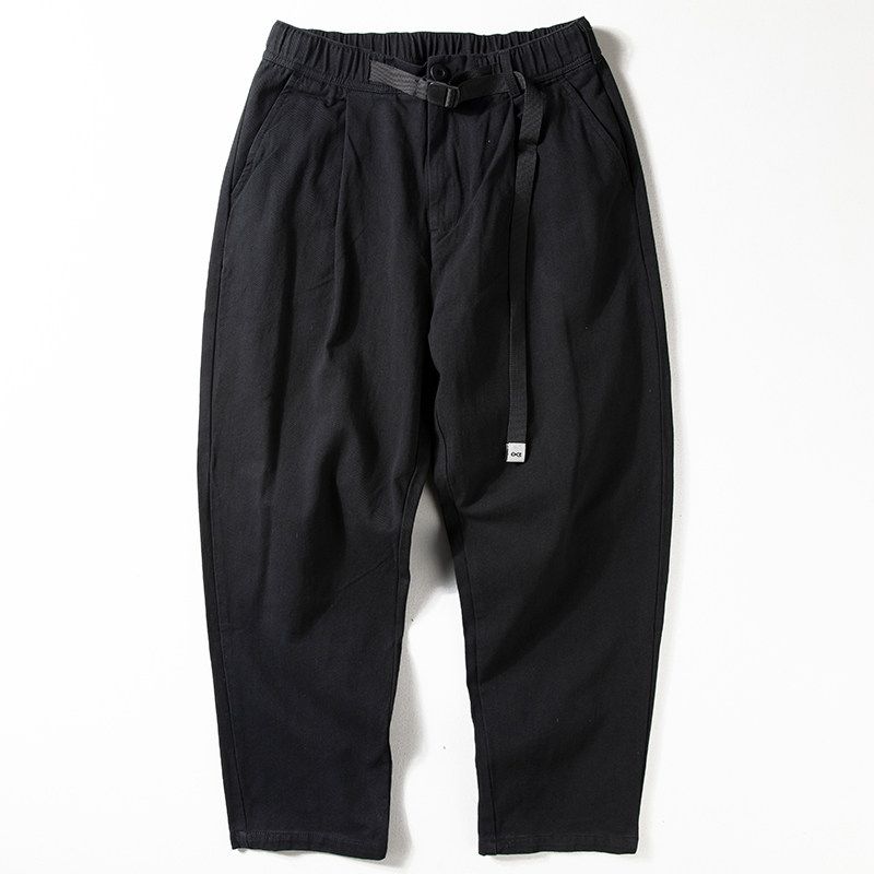 Ribbon Japanese Trendy Casual Khaki Ankle-Length Pants Black 2XL