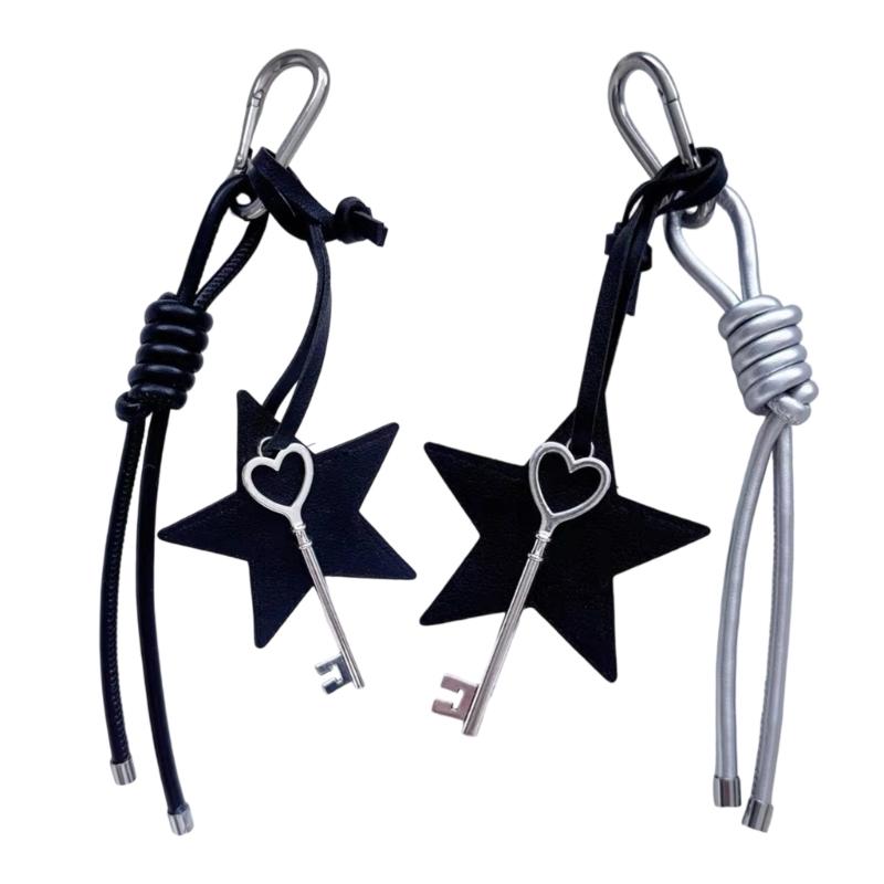 Trendy PU Leather Star Pendant Keychain Stylish Braided Rope Key Holder Handmade Colorful Keyring for Fashion Lovers