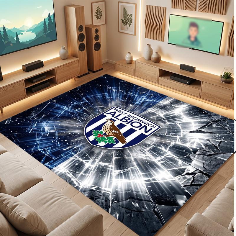 Tappeto in Velluto di Cristallo con Stampa del West Bromwich Albion Football Club, Comodo Assorbente d'Acqua Antiscivolo Tappeto per Pavimento Interno