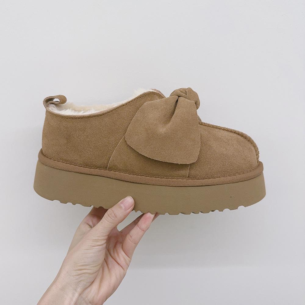 Women's Winter Bow-Head Cotton Slippers, Outdoor Velvet Thick-Soled Snow Boots.