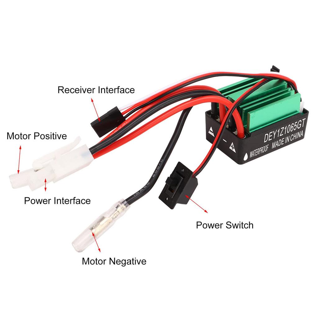 Brushed Motor/ESC Combo 540 21T Brushed Motor and 65A Waterproof Green Brushed ESC for Traxxas and Tamiya
