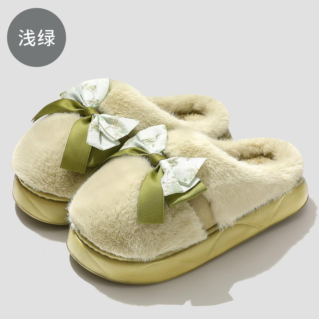 Purple Bow Cotton Slippers Autumn and Winter Home Indoor Couple Home Non-slip Plush Warm Cotton Mop