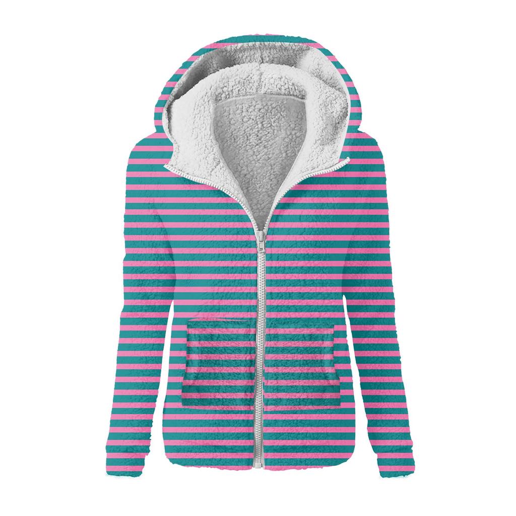 Sweatshirt med løs hette i plysj med glidelåsjakke for kvinner