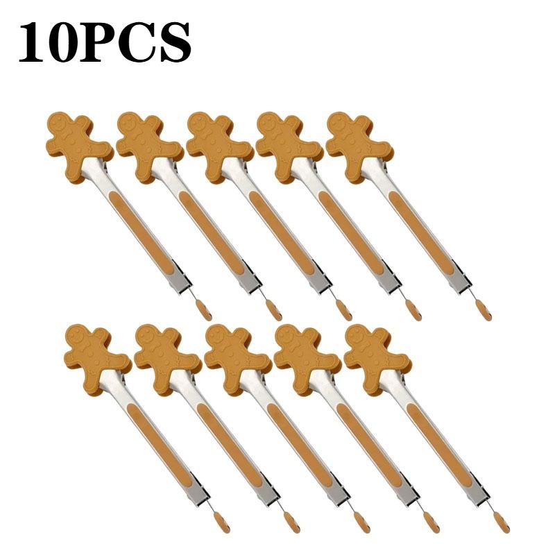 1-10PCS Christmas Silicone Stainless Steel Food Tongs High-Temperature Resistant Non-Stick BBQ Steak Grill Tongs for Home Use