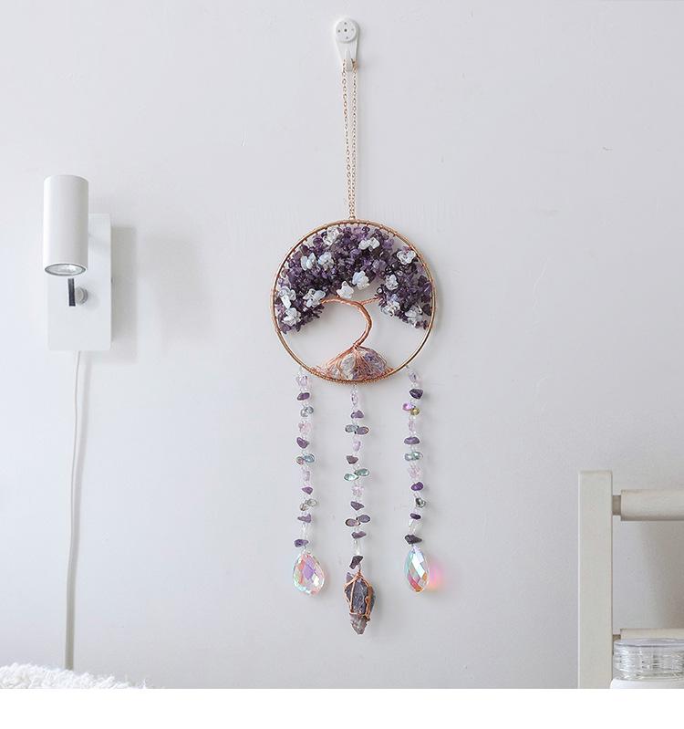Girl pink crystal gravel sunshine catcher tree of life dream catcher pendant living room room dormitory pendant gift