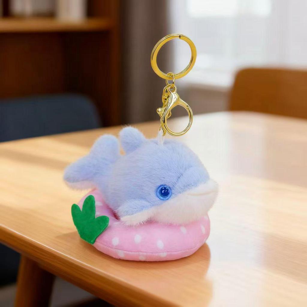 Cute Marine Animal Plush Keychain - Penguin & Dolphin Inflatable Ring Toy Pendant.