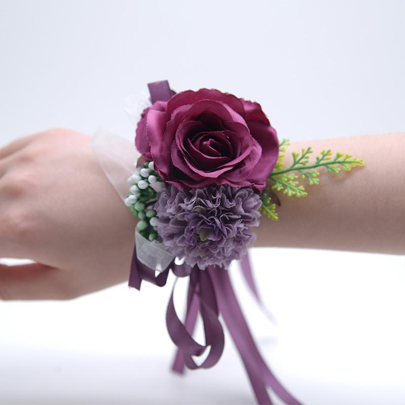 1PC Suit Corsage Pins Elegant Corsage Bracelet Wedding Non-Fading Silk Rose Bridesmaid Wrist Flower Groom Boutonnier