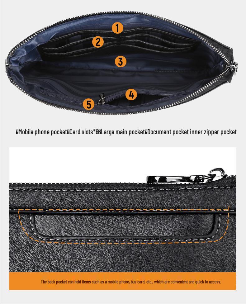 Men's Cross-Border Fashion Zipper Clutch: Large Capacity, Textured Handbag for Business & Portability.