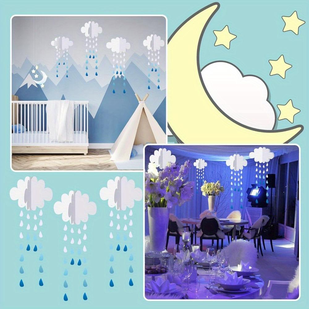 6pcs 3D Cloud Hanging Decorations Paper Artificial Clouds and Raindrop Props Ceiling Decor Ornaments for Ceiling DIY Wedding