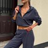 Autumn Zip-Up Hooded Crop Top & Casual Long Pants Set - Women's Sports Style