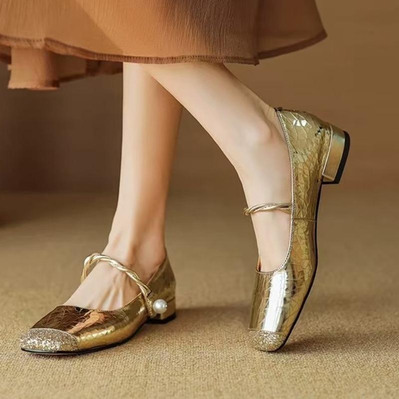 Square Heel Single Shoes Autumn New Square Toe Shallow Mouth One Strap Soft Sole Non-slip Kitten Heel Shoes