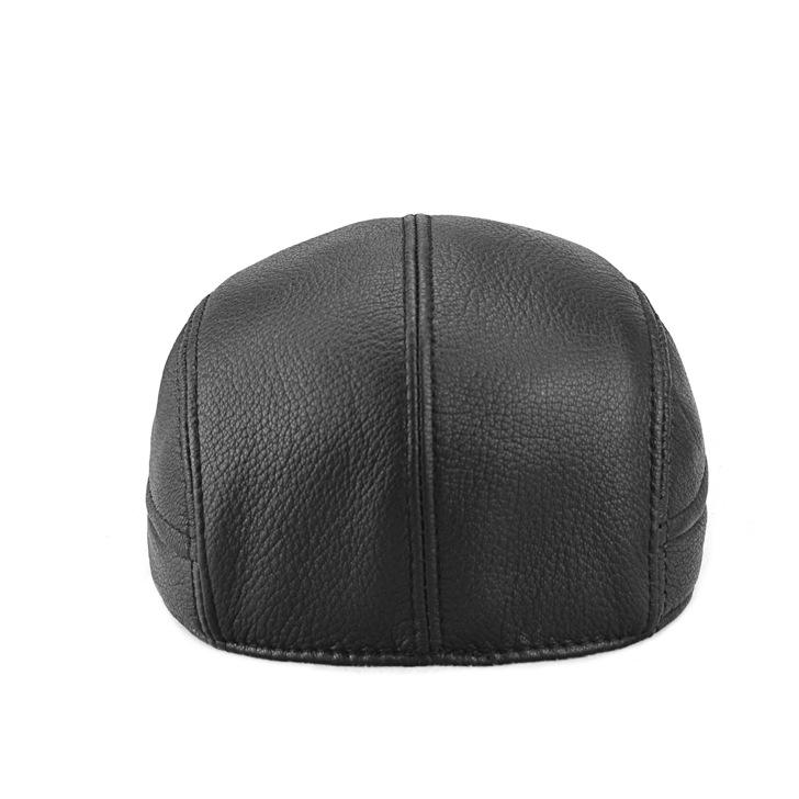 Men's Sheepskin Leather Baseball Cap - Trendy Autumn/Winter Hat for Middle-Aged and Elderly Men