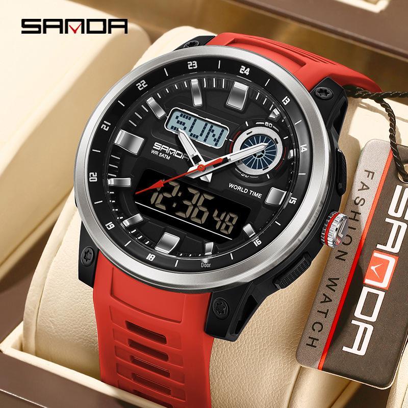 SANDA Multifunction Waterproof Digital Watch with Fluorescent Display, 29 Time Zones, Daylight Saving, 4 Alarms, Student-Friendly