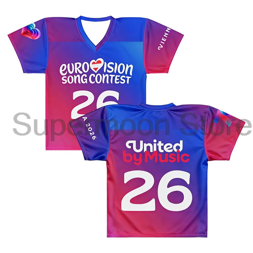 Eurovision 2026 Vienna Football Jersey United by Music Fans T-shirt O-Neck Short Sleeve Tee Women Men Streetwear Tops XXS