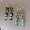 1 Pair Vintage Fish Tassels Enamel Long Hoop Earring for Women Gold Plated Alloy Lightweight Comfort for Casual and Party Wear