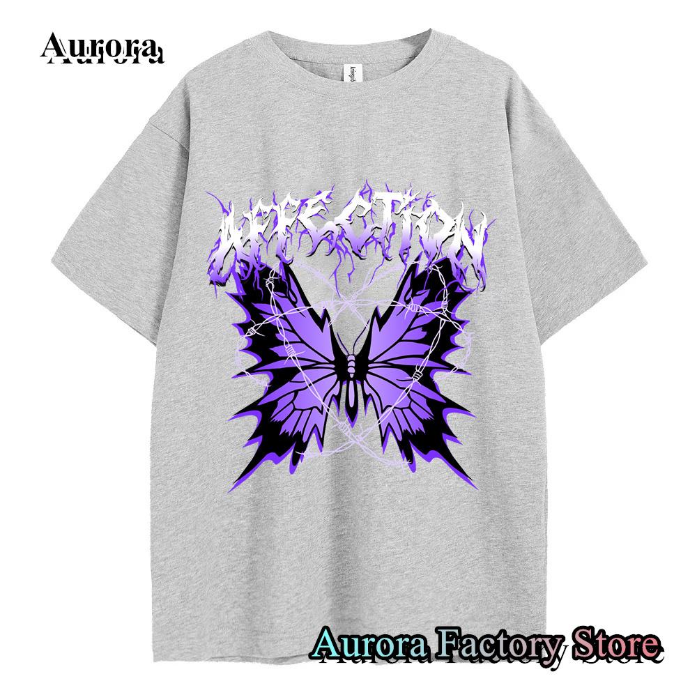 Men Women Summer Fashion Cotton T-Shirt Purple Butterfly Tops Tees Male Casual Short Sleeve Clothing Harajuku Streetwear