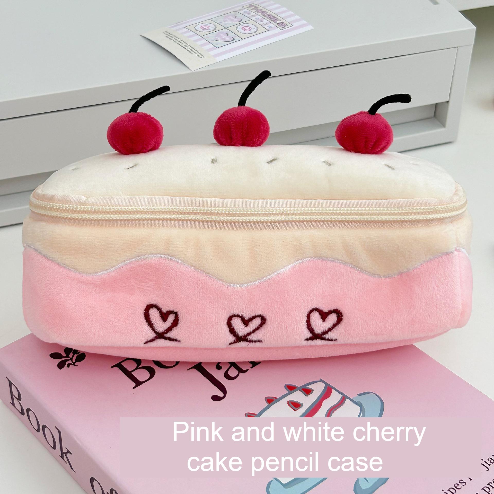 

1pc Cherry Cake Plush Pen Case - Pencil & Makeup Bag Large-Capacity Portable Organizer Travel Desk- Adorable Cartoon Design Cake