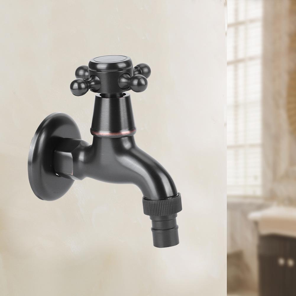 G1/2in Thread Retro Style Water Tap Brass Black Short Type Washing Machine Quick Open Faucet