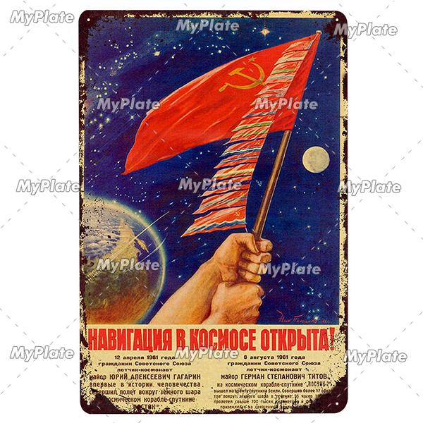 Vintage Russian Metal Sign Plaque Tin Sign CCCP Plate Wall Decor For Bar Club Man Cave The Space Race Poster