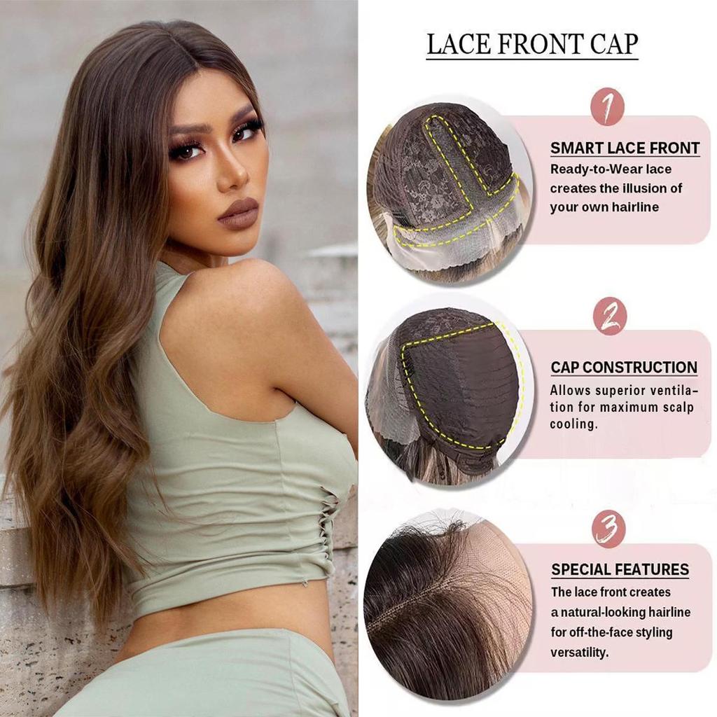 62 cm langes, lockiges Haar für Damen, T-förmiges Haarnetz mit Spitze vorne und Rose, Kopfbedeckung, volle Kopfbedeckung, reine handgewebte Carney-Kanekalon-Perücke