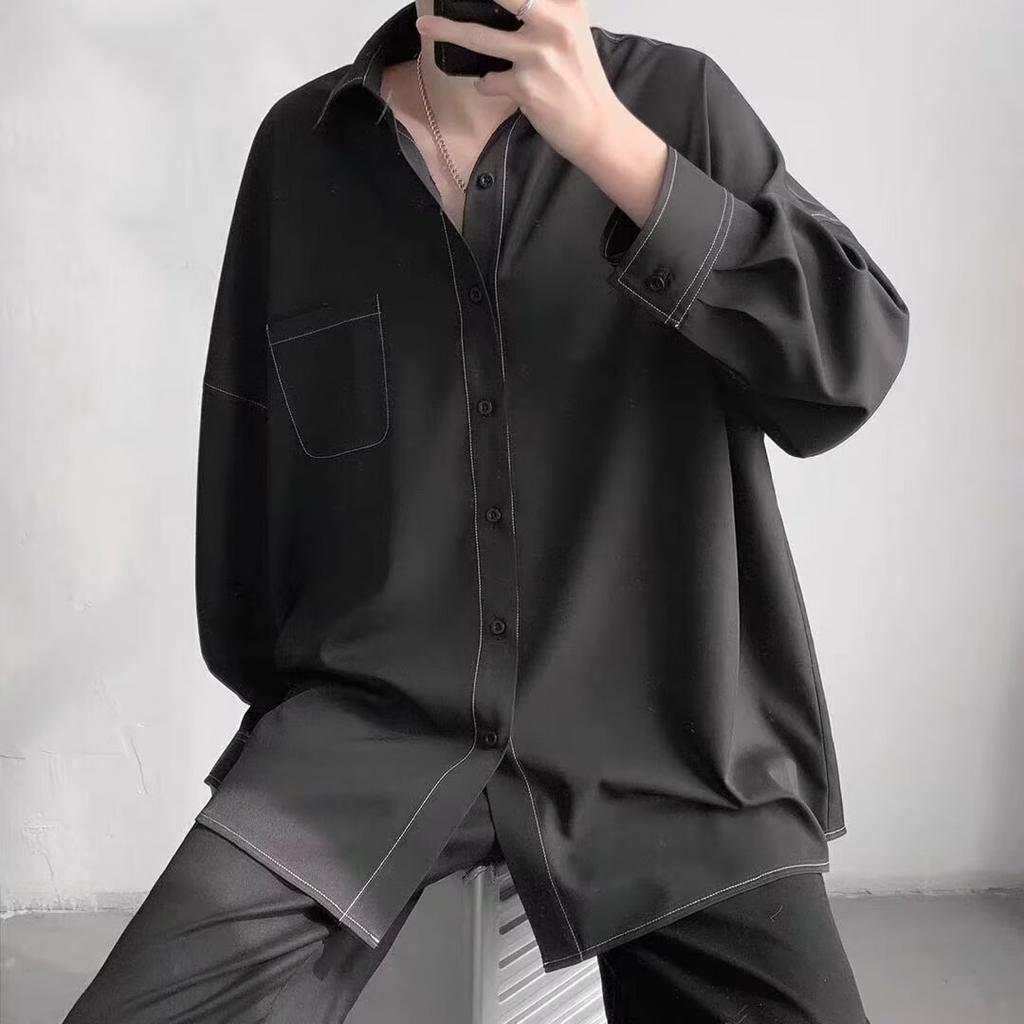 2024 Solid Color Long Sleeved Shirt Japanese Hong Kong Style Ins Loose Shirt Men'S Summer Trend Versatile Casual Jacket