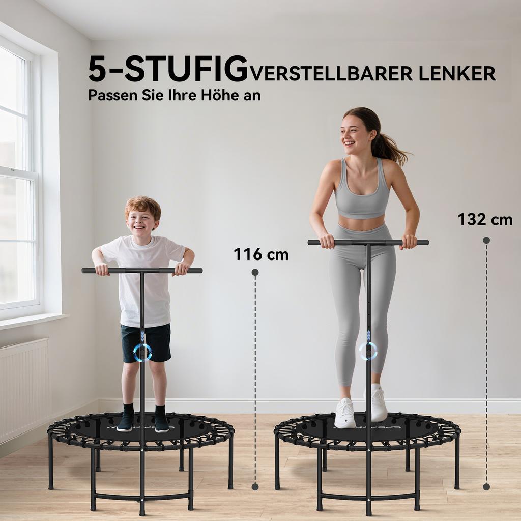 Rebounder Trampoline, 5-level adjustable handle, Workout Trampoline, Black