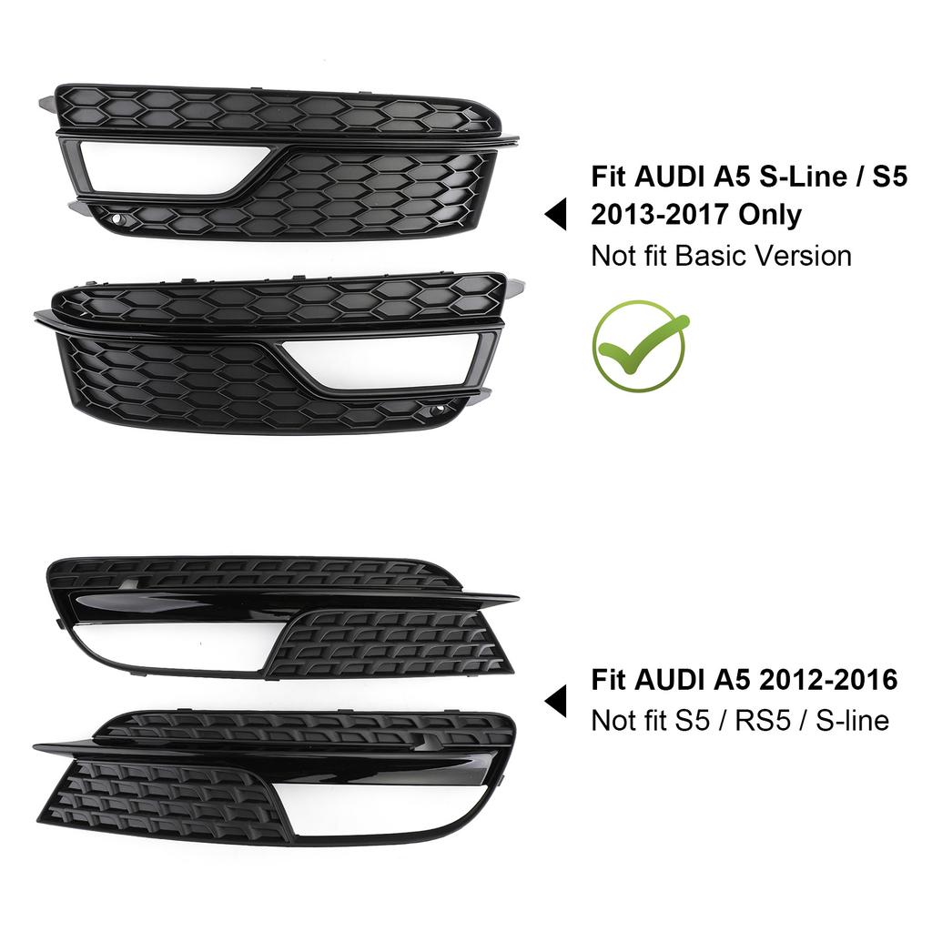 Paar Nebelscheinwerfer vorne Schwarze Ziergitter Grill 8T0807681K 8T0807682K Passend für A5 S-Line S5 2013-2016