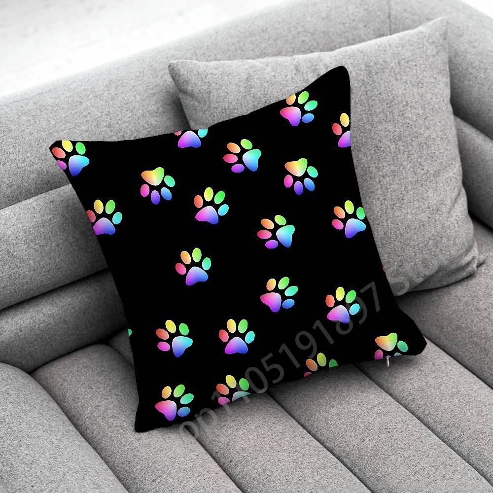 Dog Footprints Puppy Paw Print  Throw Pillow Case For 50x50cm 30x30cm 55x55cm 45x45cm 40x40cm Square Bed Pillowcase Cover