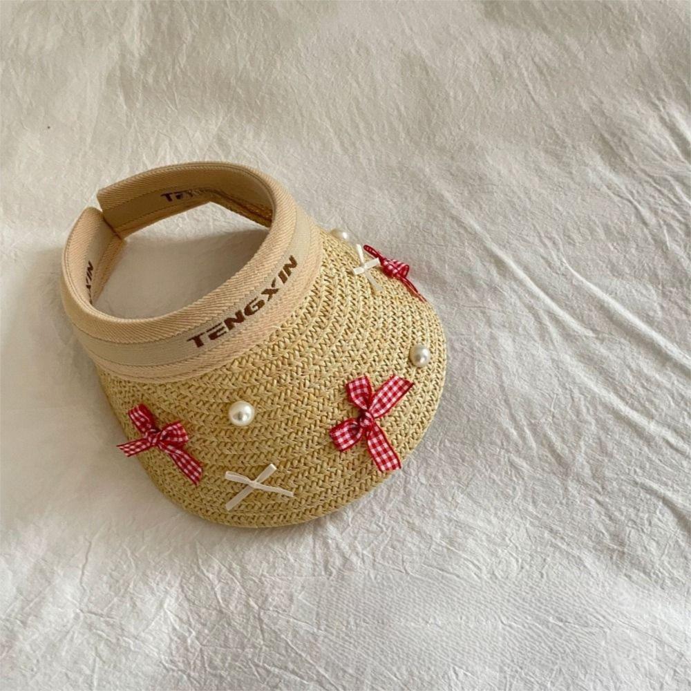 Bowknot Large Brim Sun Visor Cap Wide Brim Empty Top Baseball Cap Kids Summer Straw Hat  Beach