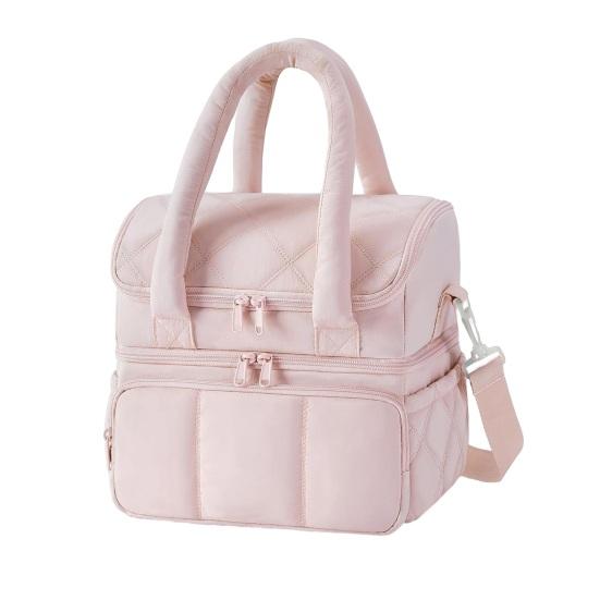Elegant Lunch Organizer for Ladies Quilted Double Layer Insulated Bag, Lightweight Leakproof Thermal Box, Shoulder Bag Portable Large Capacity