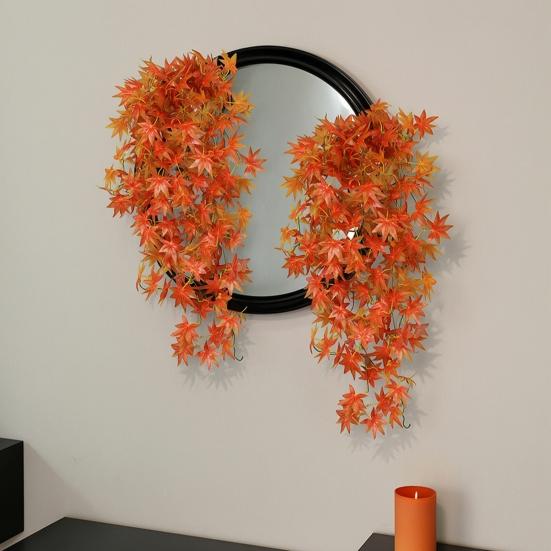 Faux Maple Leaves for Autumn Decor 5?Fork Artificial Leaf Hanging Vine, Fake Foliage Wall Autumnal Festivals Plant, Simulated Greenery Vine