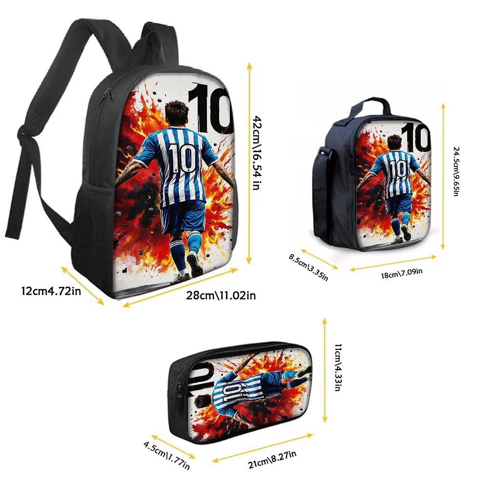 3PCS No.10 Football Player Rucksack Set | Roomy Casual Backpack with Matching Clutch & Tote Tote, Ideal for Daily Use