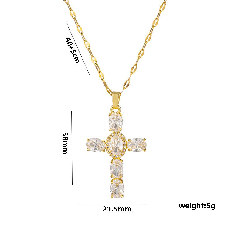 New Copper Micro Zirconia Necklace Multi-coloured Cross Pendant Hip Hop Necklace Collar Bone Chain Women's Necklace
