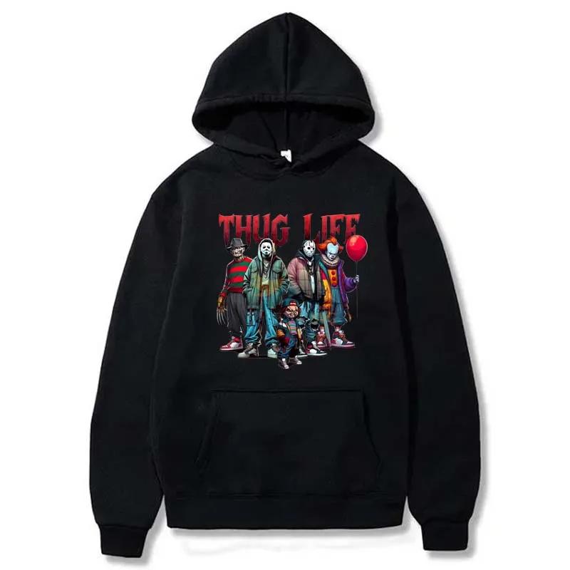 Halloween Horror Thug Life Movie Characters Printed Hoodie Autumn Winter Women Retro Fashion Long Sleeve Pullover