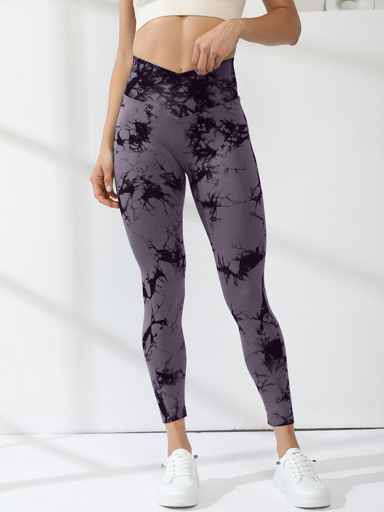 

Быстросохнущие брюки для йоги с перекрестной талией в стиле тай-дай - Высокоэластичные, с эффектом «персиковых ягодиц», длиной до икры Large серый