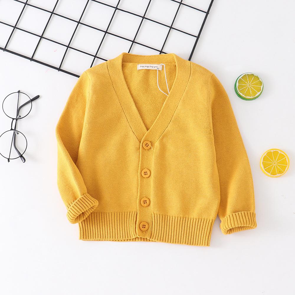 

2025 Новый кардиган свитер с V-образным вырезом для детей однотонный взрывной однобортный для мужчин и женщин детский хлопок шерсть осень и зима 140cm имбирный